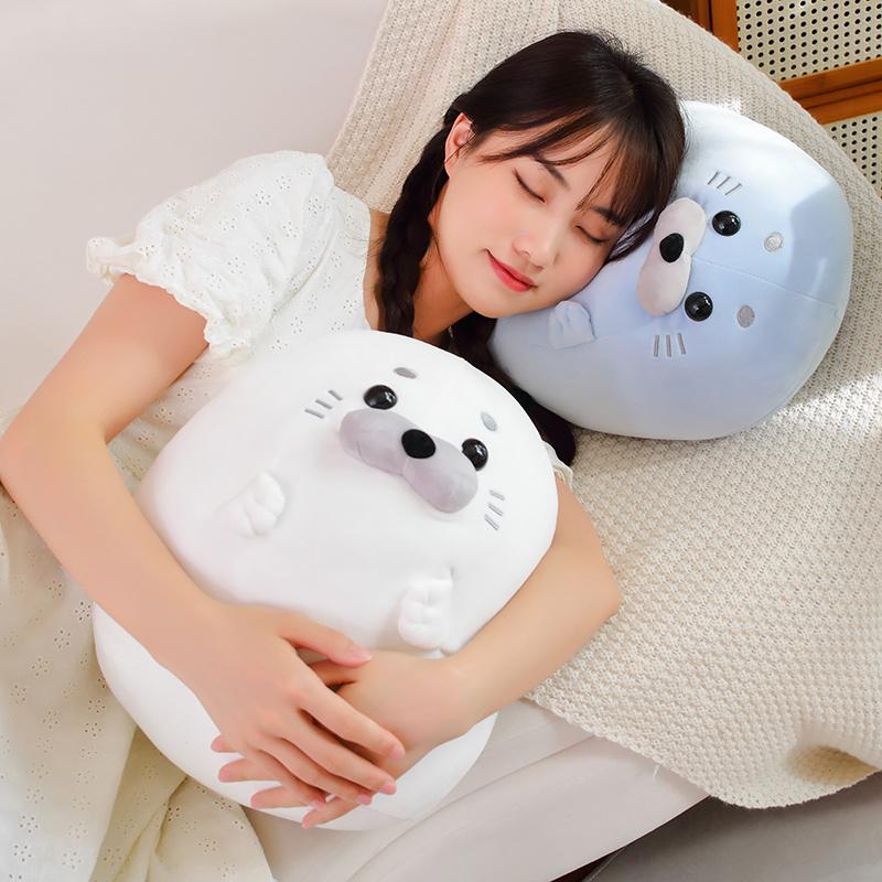 Furry Plush Seal Plush Toy Stuffed Down Cotton Fat Round Animal Sea Lion Doll Sleep Pillow Cushion Gifts