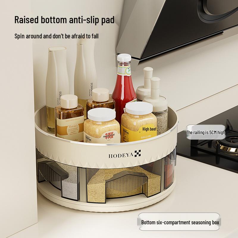 Вращающаяся кухонная полка для специй и органайзер для приправ - Многофункциональное угловое хранение для бутылок и банок