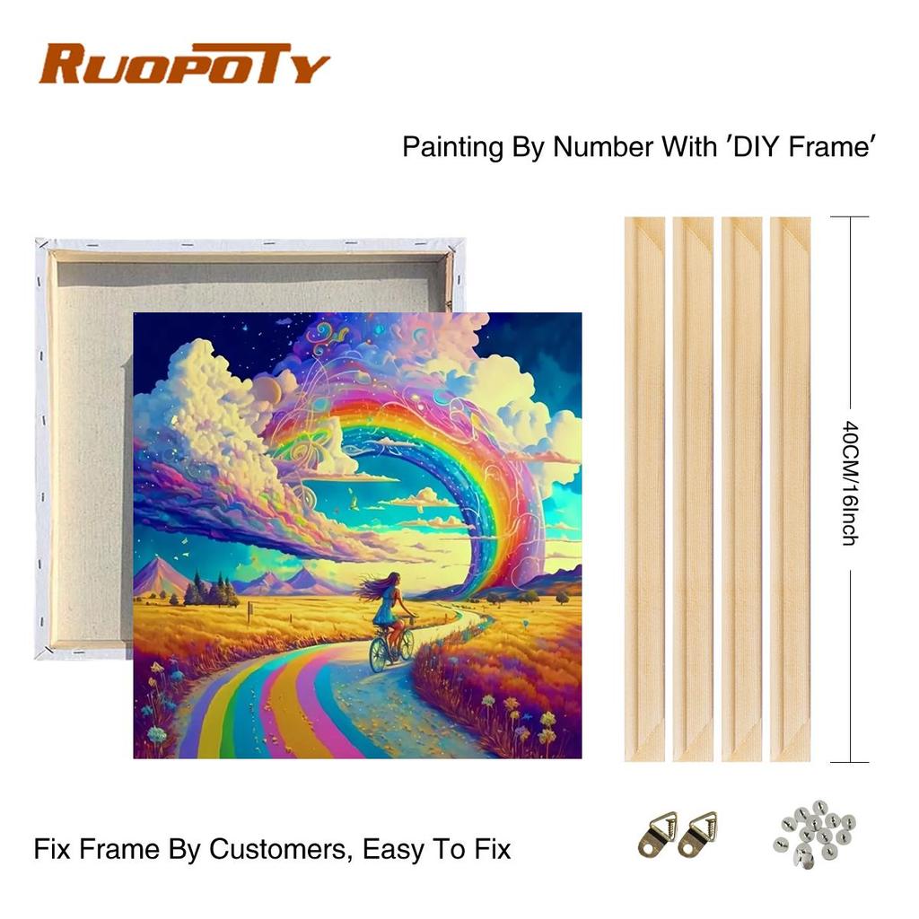 Frame Painting By Numbers For Adults Beginner Kits Rainbow Landscape Wall Art Picture With Numbers For Home Decors 40x40
