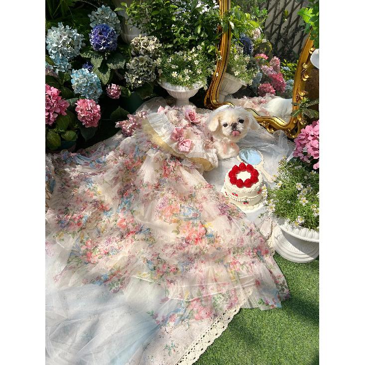 Handmade Tailormade Wedding Pet Dress for Dogs Cats - Elegant Lace Tutu Gown with Pearl Collar, Custom Sizes Green Bridal Puppy