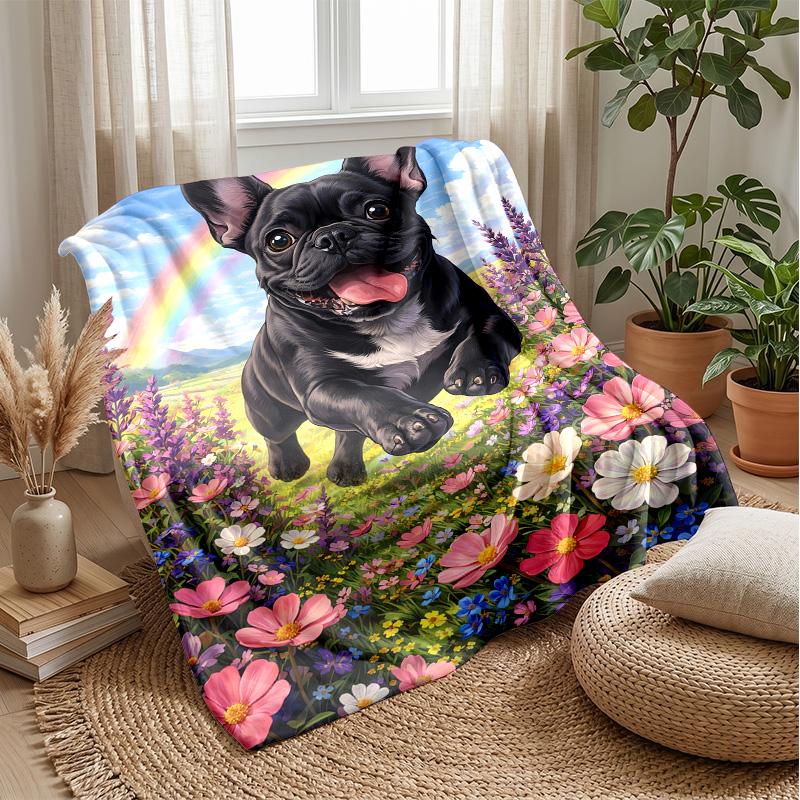 French Bulldog in City Theme blanket Lightweight Warm Flannel Blanket Decorative Throw Blanket for Home Decoration