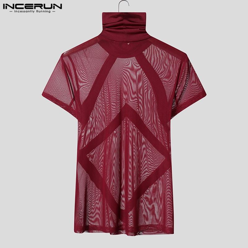 INCERUN Летние мужские водолазки с коротким рукавом, сетчатые прозрачные повседневные футболки