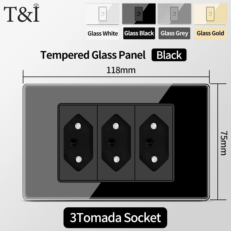 Стандартная настенная розетка Бразилии (Тип N) с USB Type‑C, 3-клавишный настенный выключатель, панель из закаленного стекла, стабильное питание для дома/офиса