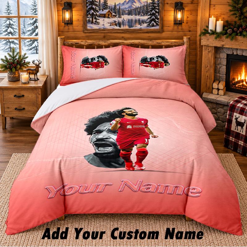 Mohamed Salah Pattern Bedding 3Pcs Set Custom Name, Bed Sheet And Pillowcases For Home Bedroom