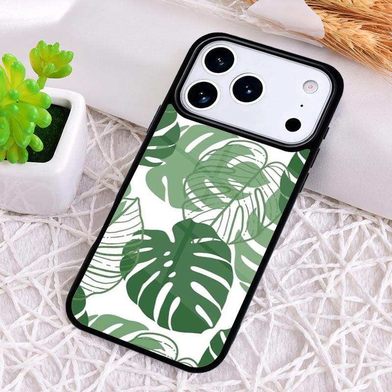Зеленый чехол-лист Монстеры для iPhone 17 Air 16 15 11 12 14 13 Pro Max Ударопрочный чехол