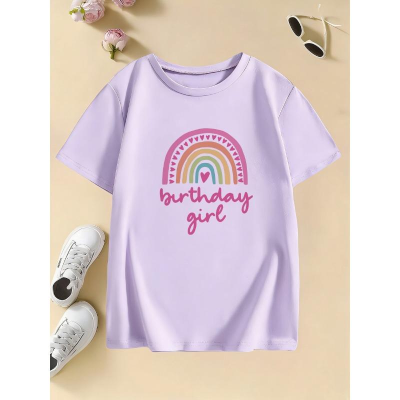 Модная радужная футболка с надписью 'Love Birthday Girl' в готическом стиле, детская футболка с мангой, летний/весенний повседневный топ для девочек