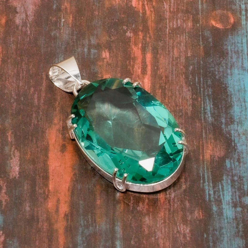 Ювелирный кулон ручной работы из стерлингового серебра 925 пробы с красивым зеленым аметистом и драгоценным камнем
