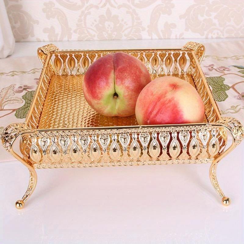 Винтажный роскошный золотой поднос для фруктов, золотая круглая квадратная тарелка для фруктов, многоцелевая металлическая закусочная бижутерия для домашнего стола, тарелка для хранения, столовая одежда