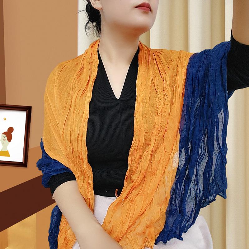 Trendy Gradient Cotton-Linen-Silk Scarf/Shawl for Women - Sun Protection & Dual-Use for All Seasons