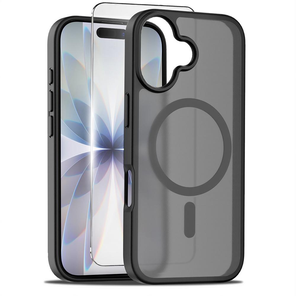iPhone 17 Case Set, Matte Case, for MagSafe, Matte Black + Screen Protector