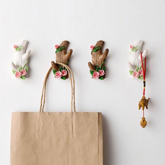 1 Pair Wall Art Hooks Key Hanger Decorative Hooks with Adhesive Resin Flowers And Tree