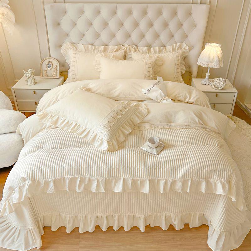 Хлопковый комплект постельного белья 2025 G5Z French Sweetheart - 4 предмета с простыней на резинке и покрывалом