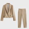2023 Autumn Women's Waist-Accent Lapel Solid Short Suit Jacket + Pants Set