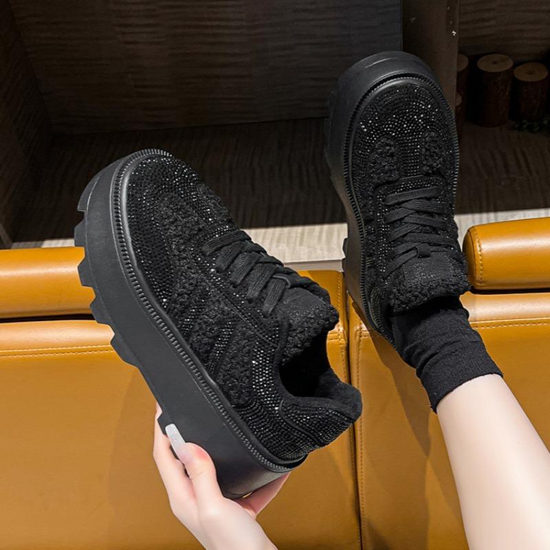 Роскошные повседневные кроссовки на платформе с кристаллами, спортивная обувь на плоской подошве, зимняя теплая обувь для женщин 2024 года, тренд для бега, ходьбы, Zapatos Mujer