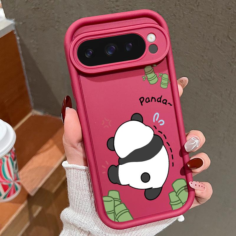 Cartoon Panda Pattern Soft Shockproof Matte Phone Case For Google Pixel 9 Pro XL 8 Pro 8A Lens Protection TPU Bumper Cover