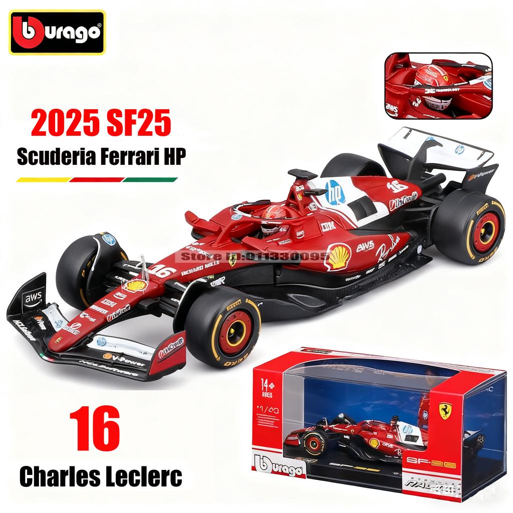 Ббураго 1:43 F1 2025 Scuderia Ferrari HP SF25 #16 Шарль Леклер #44 Льюис Хэмилтон Металлическая модель автомобиля Die Cast Игрушка Коллекционная