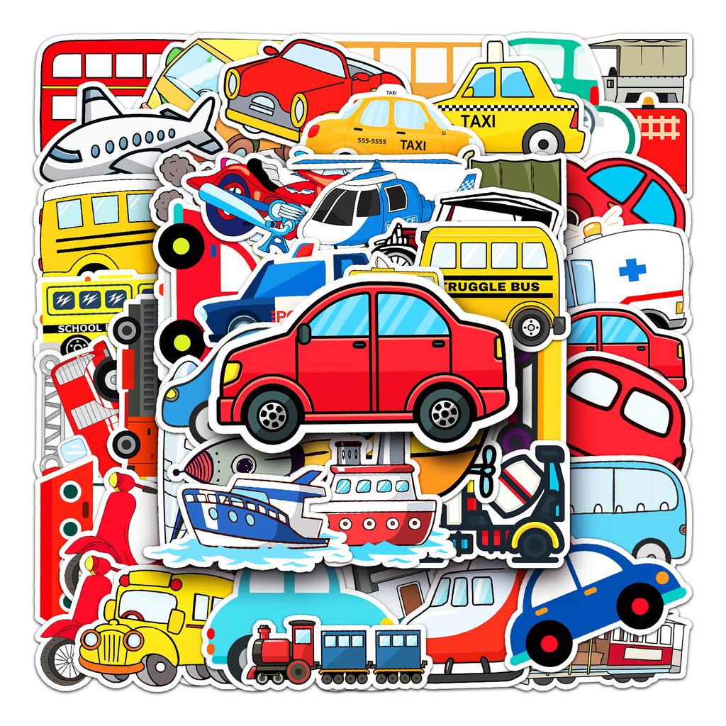 50 Transportation Doodle Cartoon Children's Reward DIY Skateboard Mobile Suitcase Stickers Waterproof