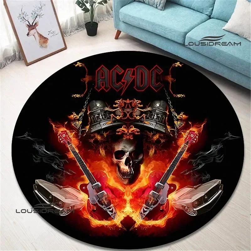 Rock band AC/DC retro printed round carpet bedroom beautiful carpet non -slip door pad floor mats area rug birthday gift