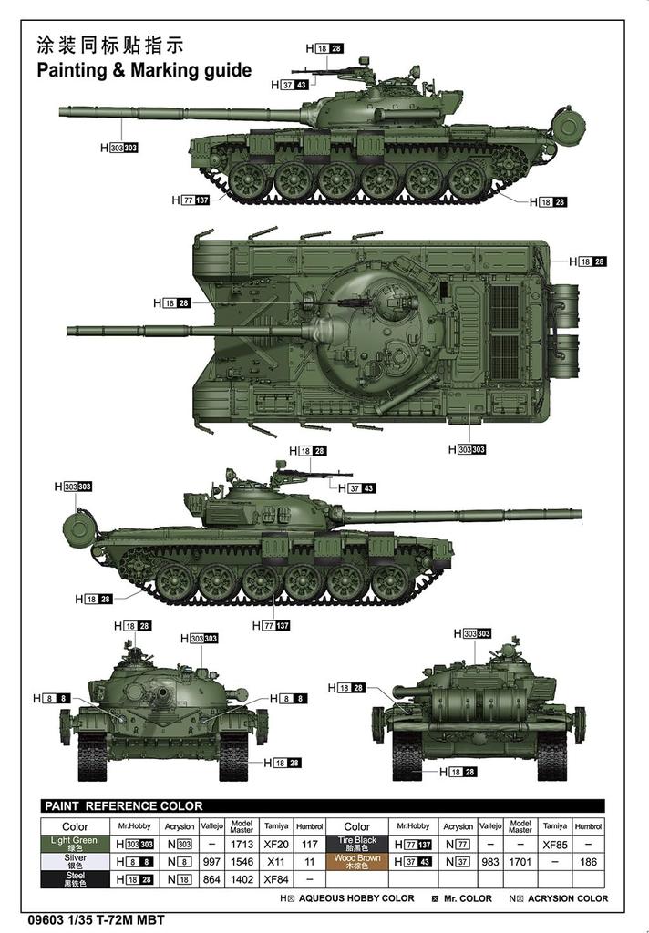 Trumpeter 1/35 Основной боевой танк Т-72М Пластиковая модель 09603