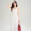 Summer Retro Waist Temperament Medium and Long Suspender Skirt First Love White Dress Women