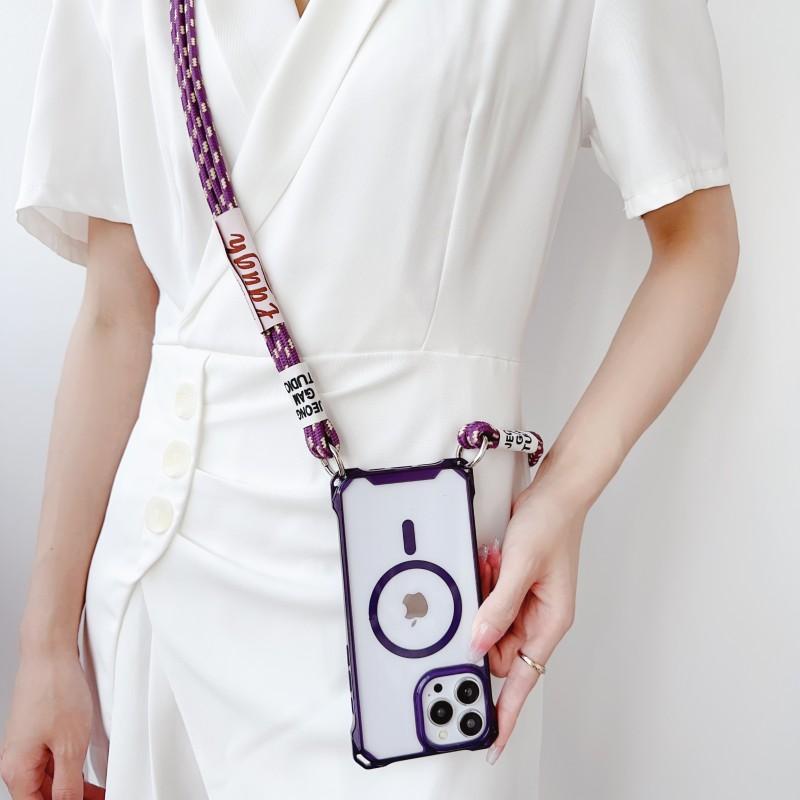 Magnetic Strap Case For iPhone 17 15 13 12 11 14 16 Pro Max Plus Magsafe Crossbody Lanyard Necklace Rope Transparent Clear Cover