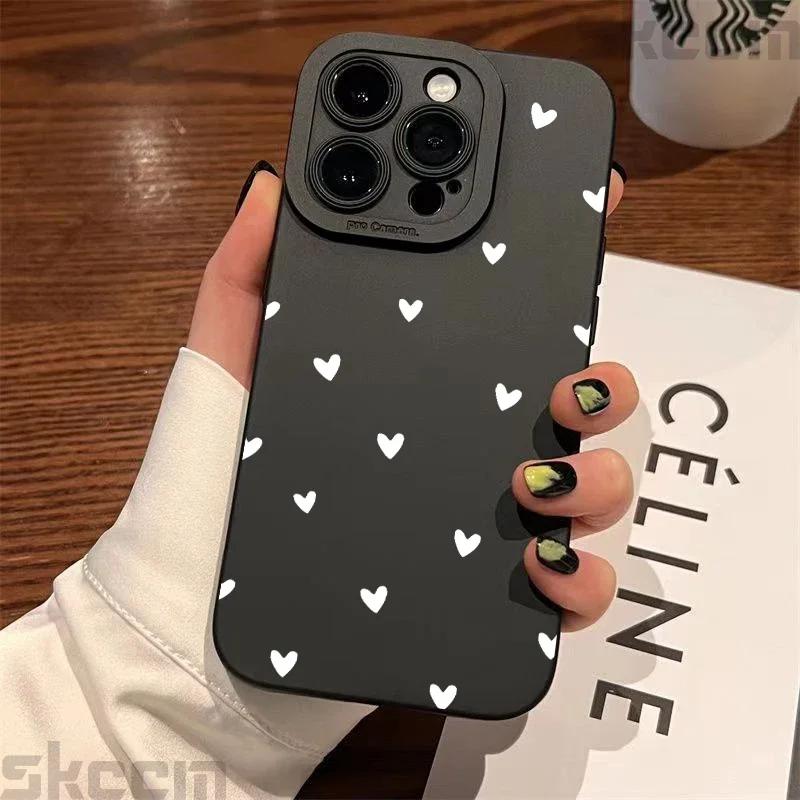 Black Love Heart Phone Case For iPhone 16 14 15 13 12 11 Pro Max X XR XS 7 8 15 16 Plus SE 2020 Shockproof Silicone Soft Cover