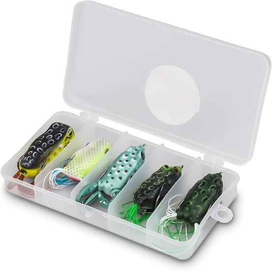 RUNCL Topwater Frog Lures 5PCS, Durable Lifelike Silicone Bass Bait, Floating Realistic Frog Lures Kit for Freshwater Saltwater, Topwater Fishing