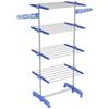 Four-Shelf Collapsing Clothes Horse, With Side Arms and Wheels - Blue