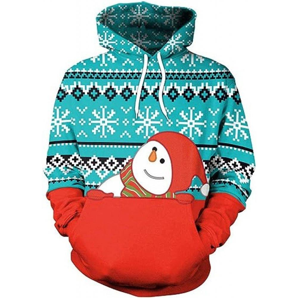 Мужские и женские толстовки Осень и Зима Рождественские 3D-принты Модели с длинным рукавом Средней длины Худи Свободный свитер