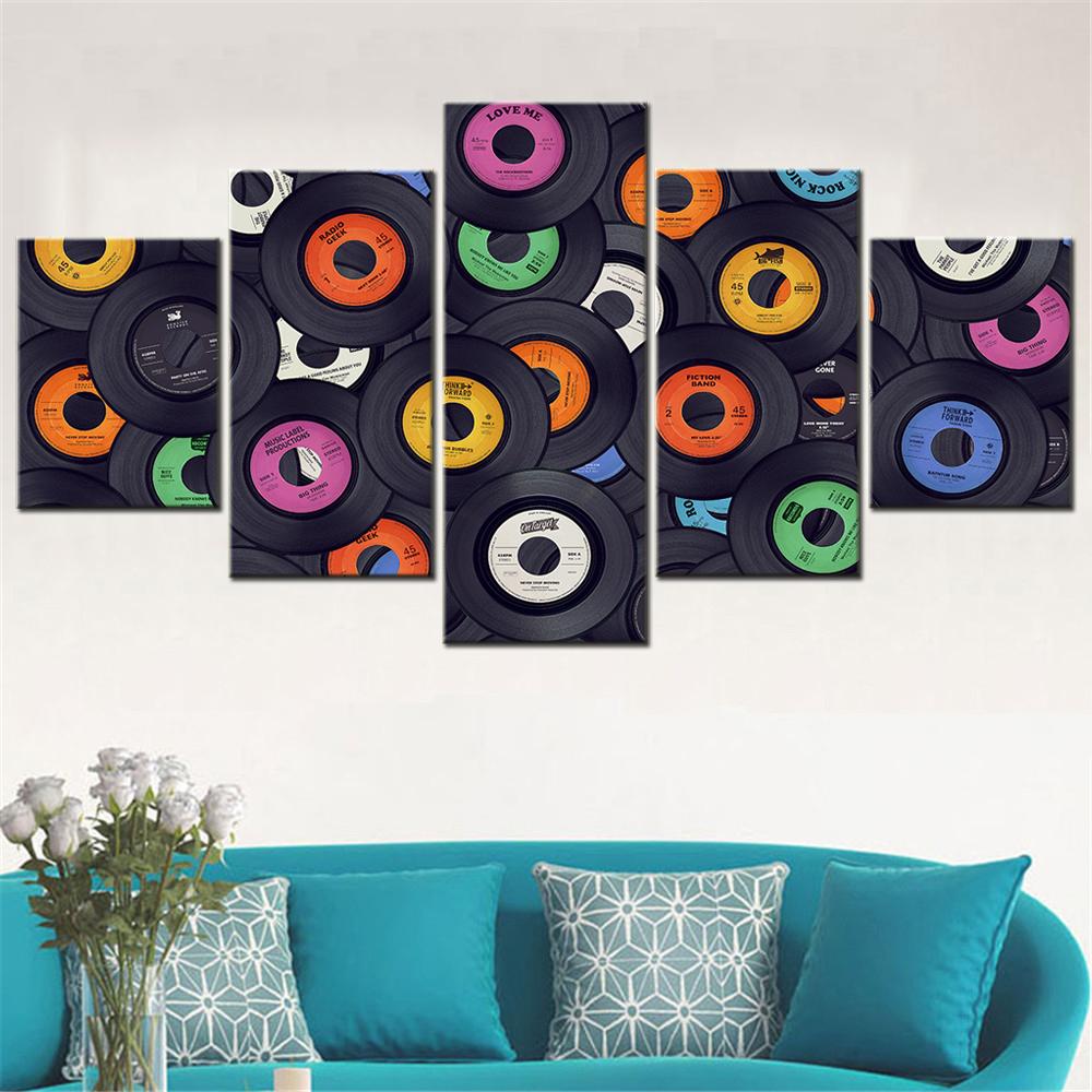 5 Piece Wall Art Canvas Prints Music Painting Disc Record Posters on the Wall Canvas Painting for Bedroom Vintage Home Decor