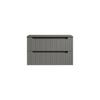 80cm Floating Bathroom, Black Sintered Stone Slab, Striped Plywood Cabinet with 2 Drawers, Pre-assembled, without Sink, Dark Grey