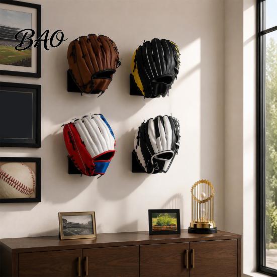 Athletic Gear Storage Wall Baseball Glove Display Stand, Mount Space Saving Hanger, Durable Stainless Mounted Sports Steel Rack for Memorabilia