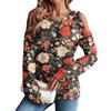 Женская / Зимняя Футболка Оверсайз Модная С открытыми плечами Круглый вырез Винтажный цветочный принт Пуловер Топ с длинным рукавом