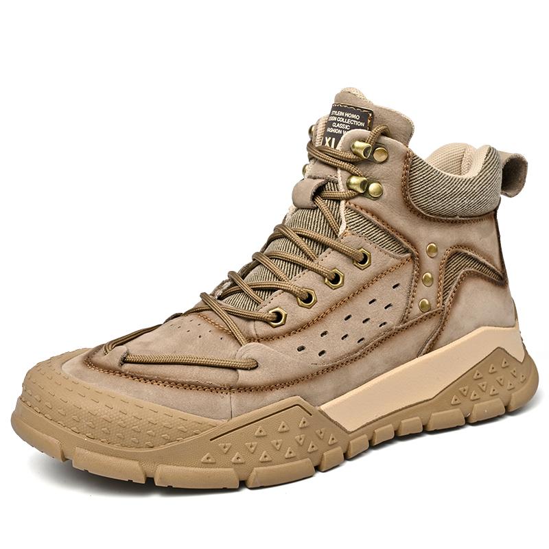 Fashionable Men's Top Layer Cowhide Soft Sole Anti Slip Hiking and Wading Shoes Winter Edition Outdoor Comfortable Short Boots