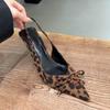 Fashion Leopard Sexy Pointed Toe High Heels Shoes Women Sandals Bow Slippers Slingback 2025 Summer Trend Dress Woman Brand Sandalias