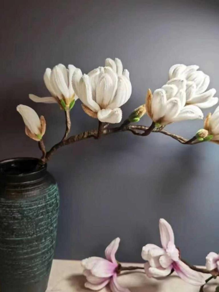 DIY Magnolia Bouquet Kit - Handwoven Potted Plant Ornament, Perfect Gift for Mother's Day or Housewarming