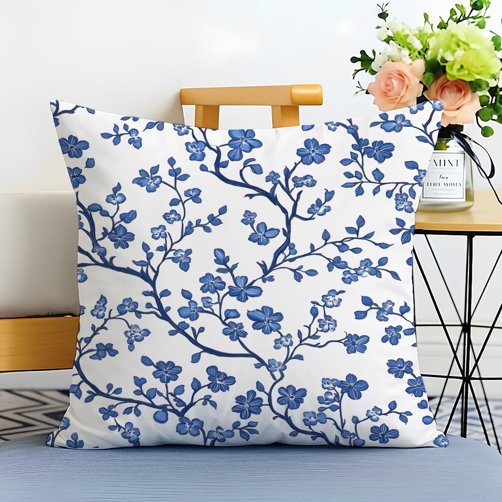 Blue and White Porcelain Cushion Cover Washable Linen Pillowcase Soft  for Sofa Bed Cozy Home Room Decor
