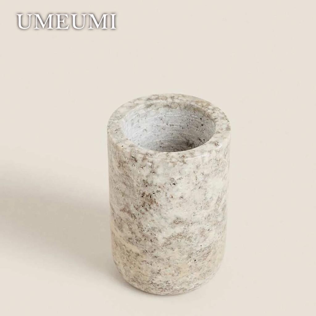 Натуральный набор для ванной из натурального мрамора Серый травертин Бутылочка для мыла Держатель для зубных щеток Камень Домашний декор