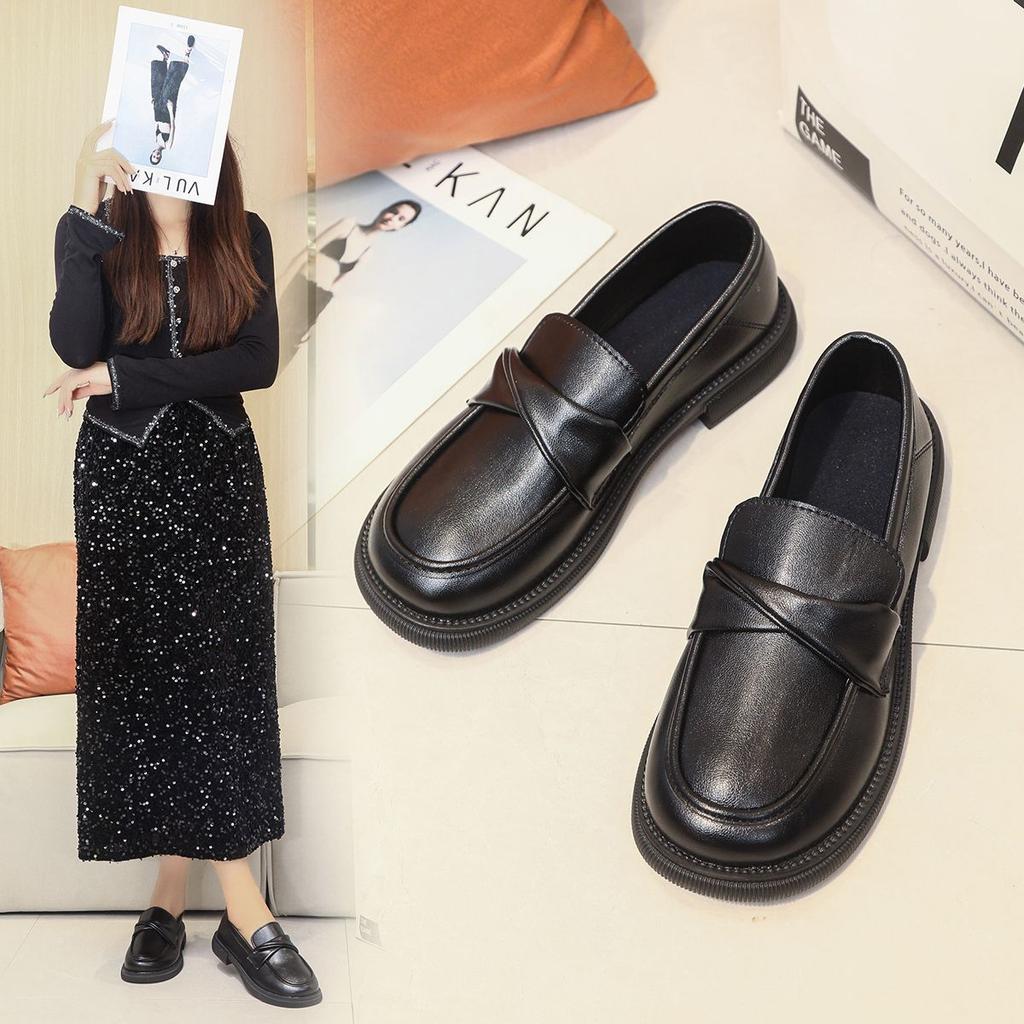 Fashion Versatile One-pedal Single Shoes Women's Skirt Small Leather Shoes Women's British Style Casual Shoes 2024 Spring and Autumn New