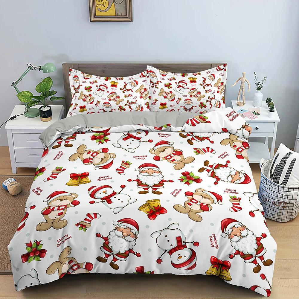 Santa Claus Pattern Bedding Set Christmas Deer Duver Cover Set for Kids Boys Girls Quilt Cover Queen Polyester Comforter Cover