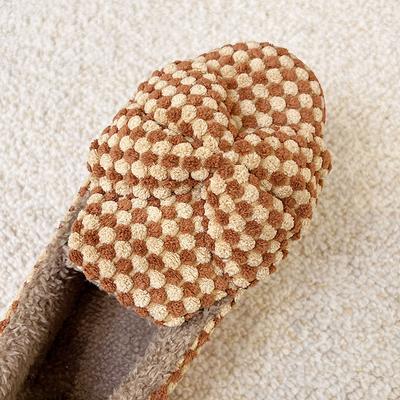 Обработка тапочек на заказ женские зимние милые с бантом домашние на толстой подошве нескользящие хлопковые туфли на меху и утолщенной мягкой подошве повседневные