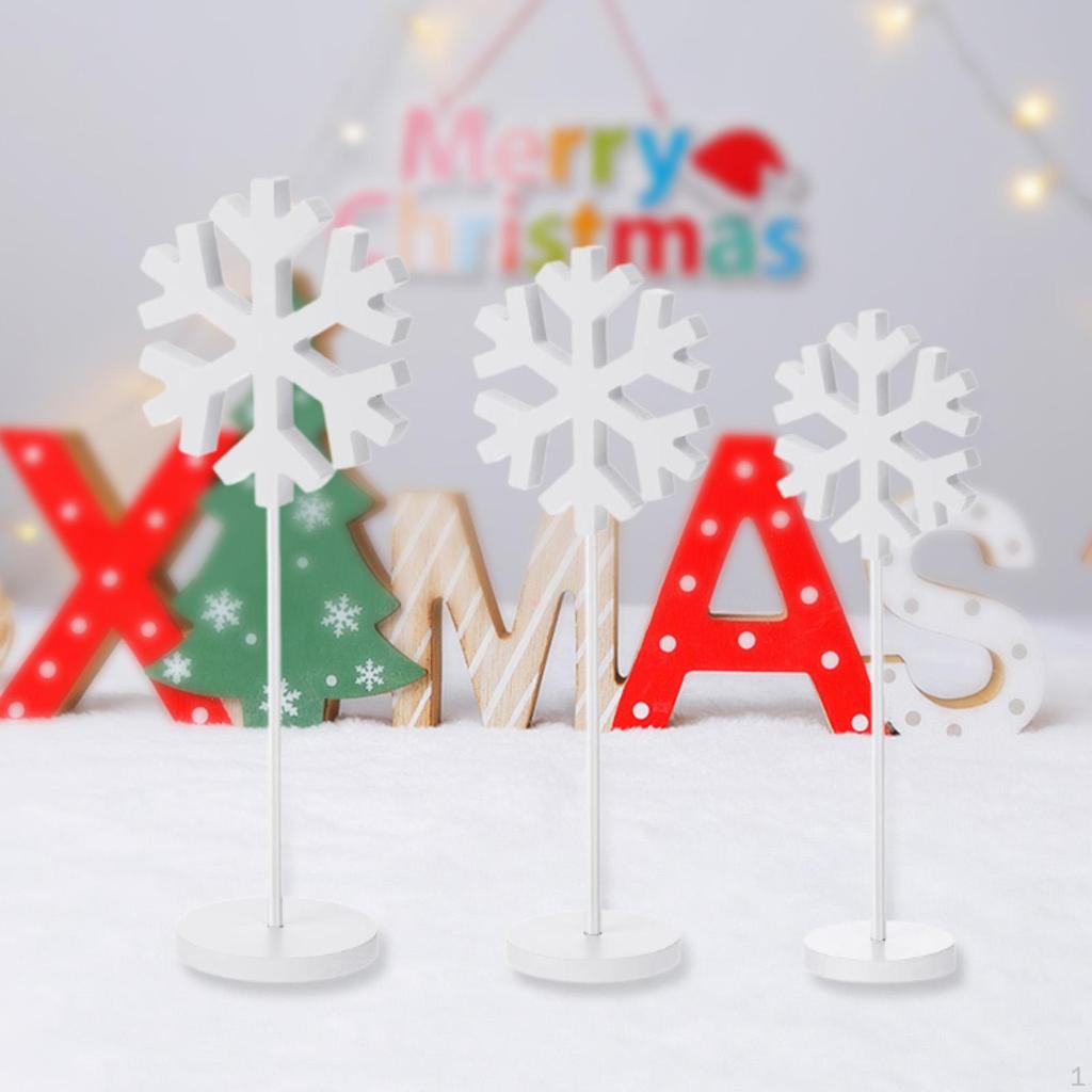 3 Pieces Snowflake Ornaments Wooden Centerpiece Holiday Decor Collection Winter