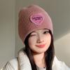Love Patch Knitted Hat for Women in Autumn and Winter Versatile Fashionable Woolen Hat Large Head Circumference Warm Pullover Cold Hat