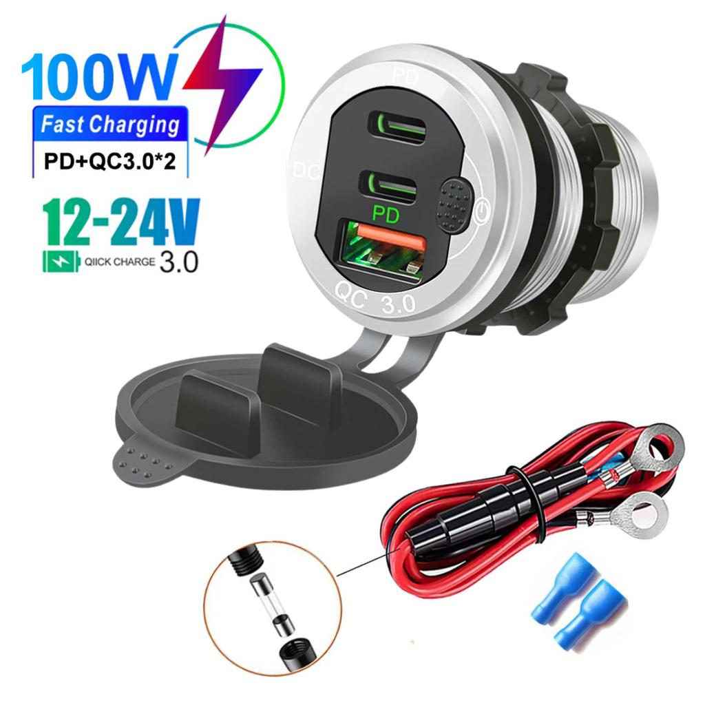 Автомобильное зарядное устройство PD из алюминиевого сплава мощностью 115 Вт - QC3.0 и Type-C, водонепроницаемость IP66, премиальный металлический дизайн