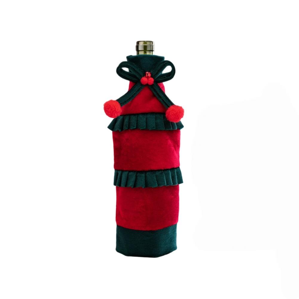 Bowknot Christmas Velvet Bottle Cover 30cm 11.81in Beer Bottle Cover Holiday Atmosphere