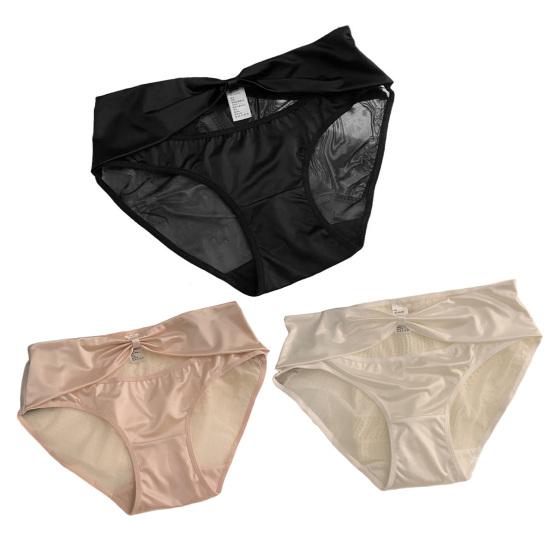 Женские трусики из прозрачной сетки с большим бантом, атласные, с вырезом, средняя талия, однотонные