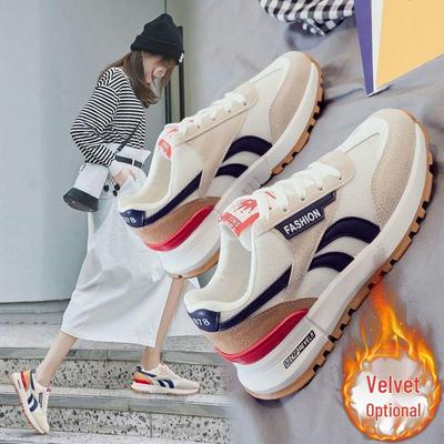 Женские спортивные хлопковые туфли больших размеров на флисовой подкладке для широких ног, зимний стиль