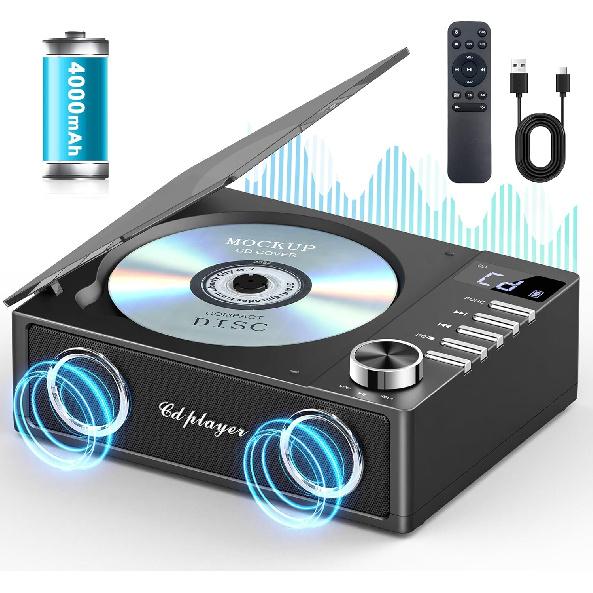 Portable CD Player With Bluetooth 5.3 4000mAh Rejected CD Player With Remote Control, FM Radio, Speakers, Supports USB, TF, AUX, Optical Input
