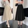 Autumn and Winter Medium and Long Pleated Skirt, Black Temperament Skirt, Elastic Large Size, High Waist and Thin-A-shaped Skirt