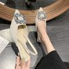 Женские туфли-лодочки на высоком каблуке-шпильке с острым носком, новинка весны 2024 года, французские туфли-одинарки с квадратной пряжкой из стразов, темпераментные, женская обувь